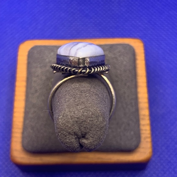 Comfort Curl ADJUSTABLE Dainty Genuine Blue Lace Agate Ring! .925 Silver Overlay - Picture 5 of 15
